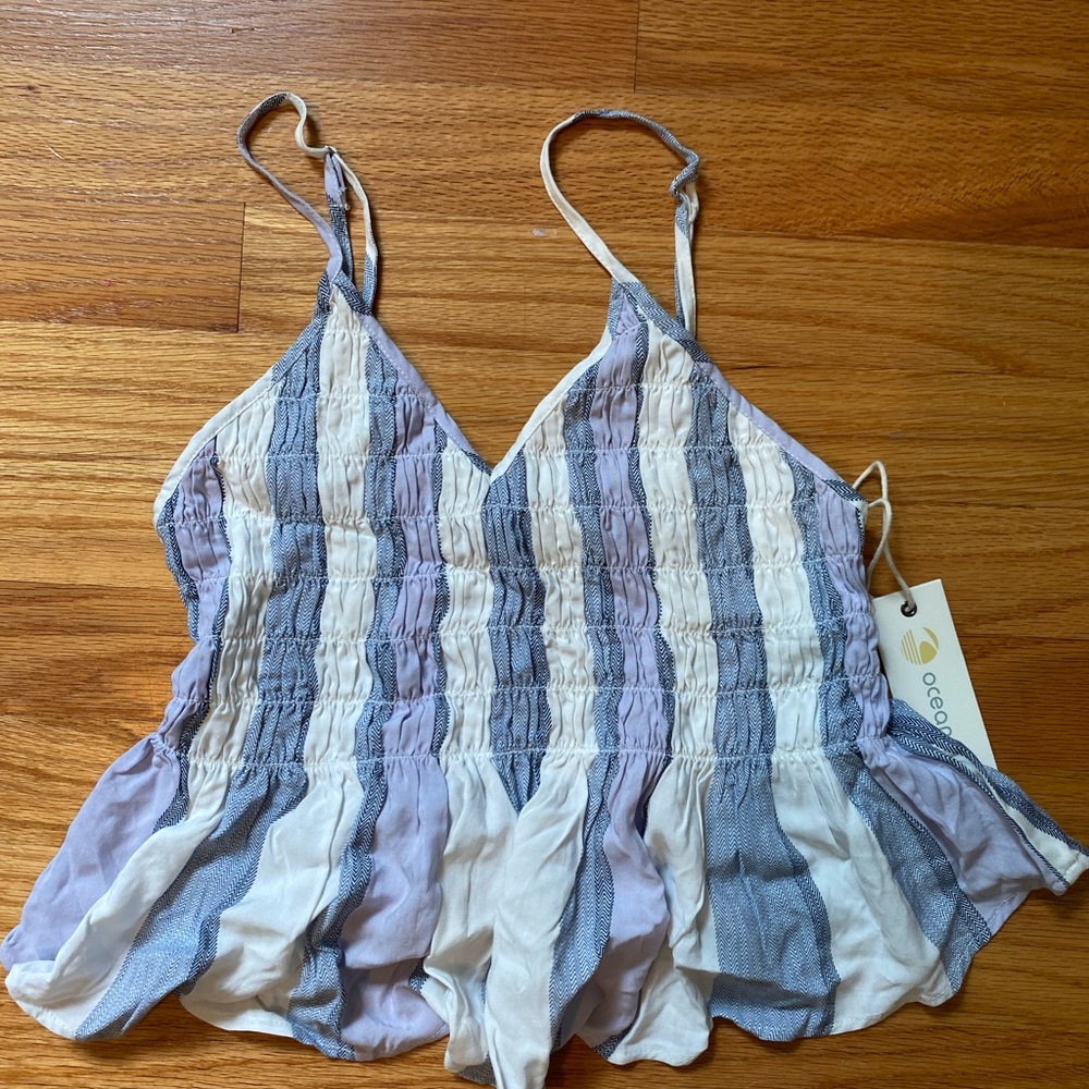 Ocean Drive Blue and White Smocked Camisole Top